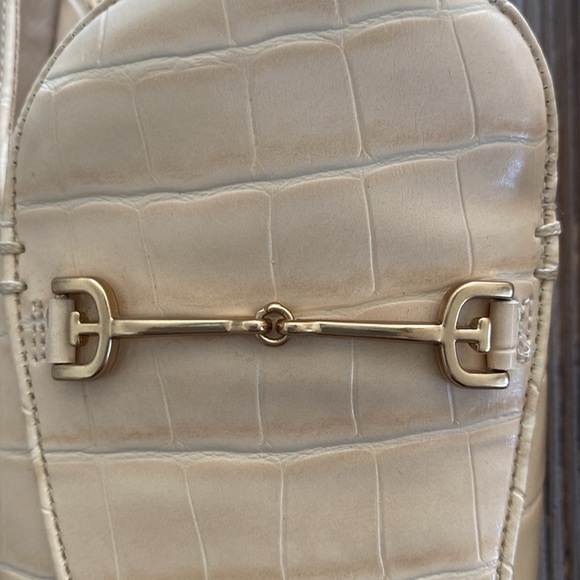 Sam Edelman Linnie Croc-Embossed Leather Bit Mules in Eggshell - Picture 6 of 10